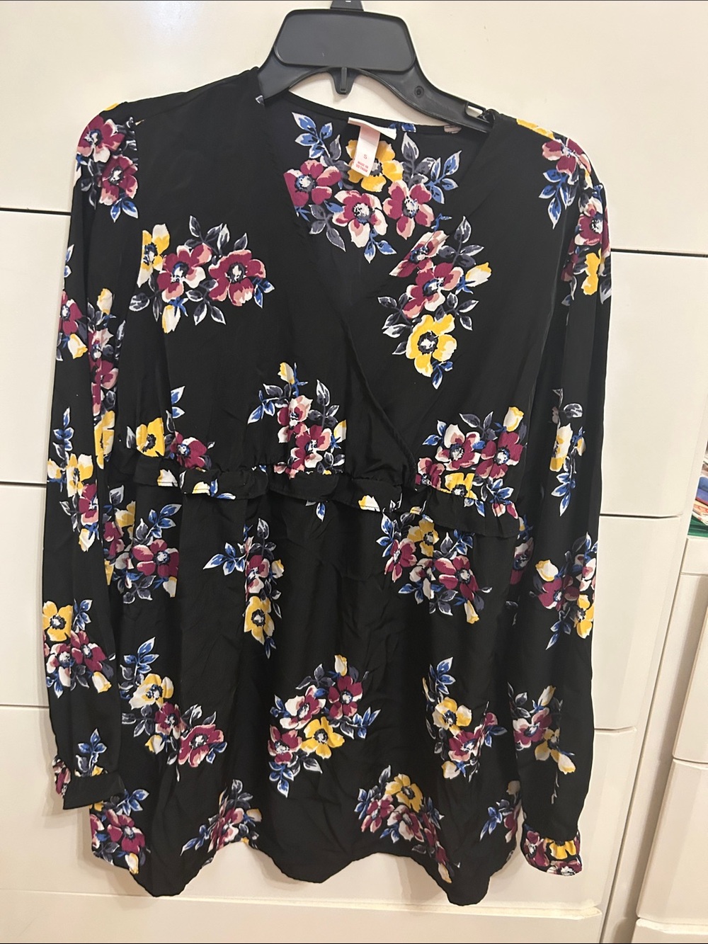 Isabel Maternity Black Floral V-Neck blouse
